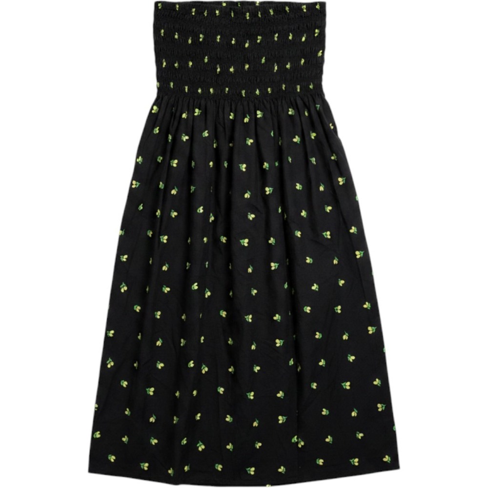 A New Day Womens Lemon Print Smocked Strapless Midi Dress Black 018031701